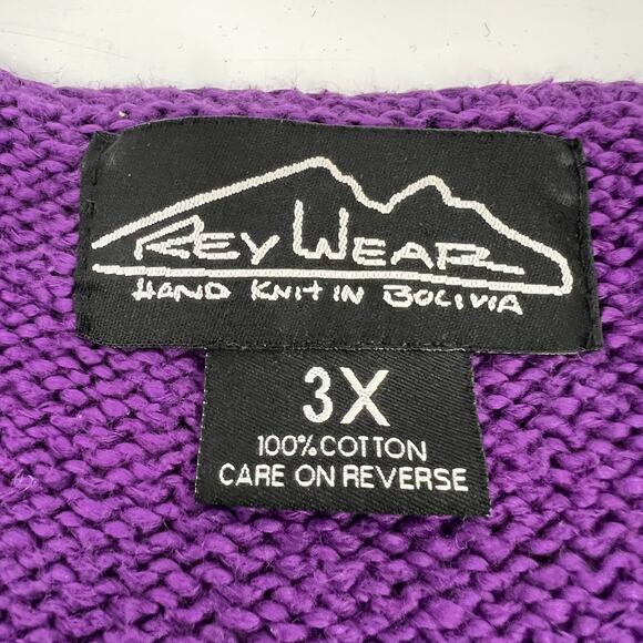 Vintage Rey Wear Hand Knit Cardigan Womens Plus Size 3X Purple Big Button Cotton - Picture 6 of 9